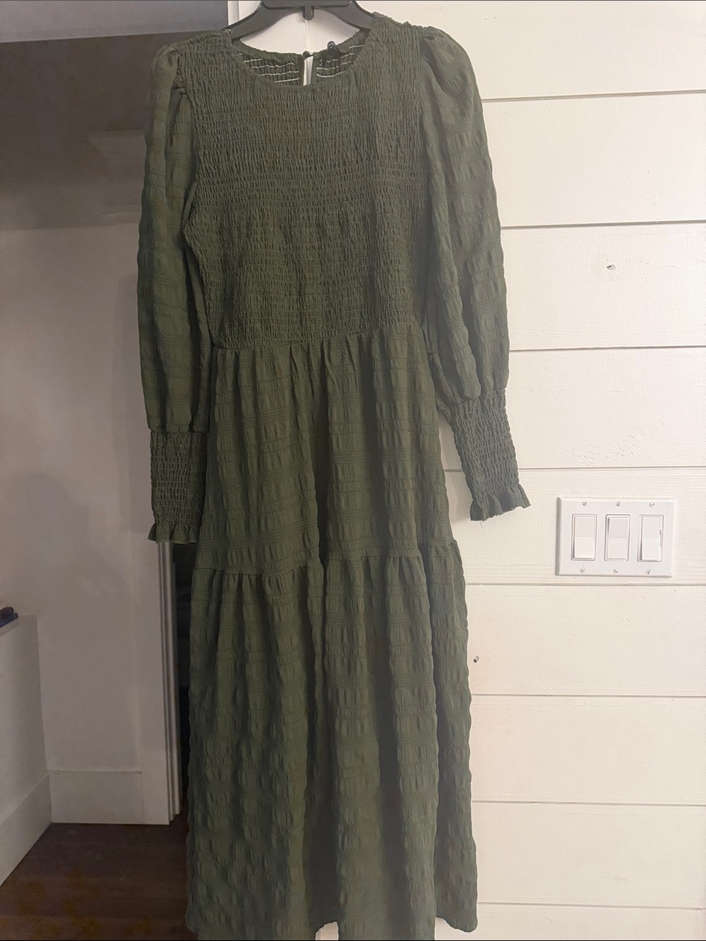 Olive Green Long Sleeve Midi Dress